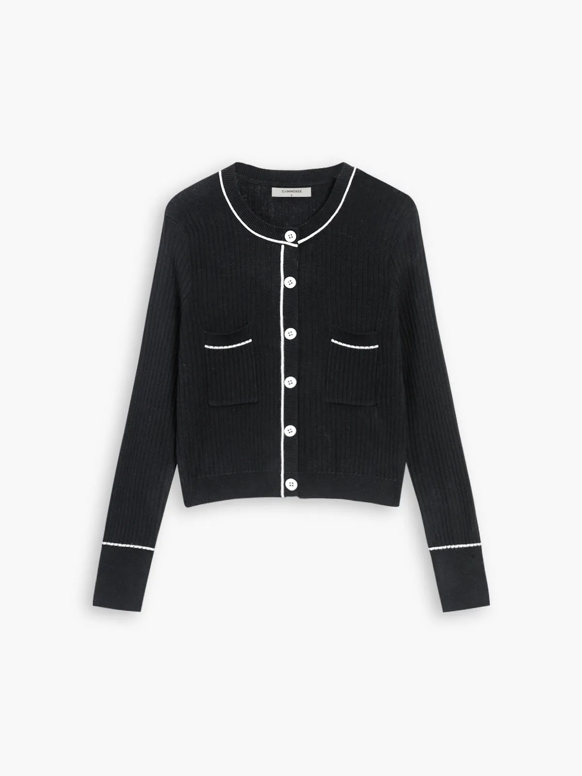 Contrast Trim Double Pockets Cardigan sold by COMMENSE