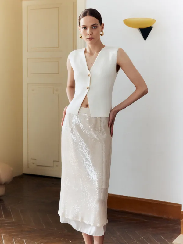 Sequin Layered Midi Skirt sold by COMMENSE