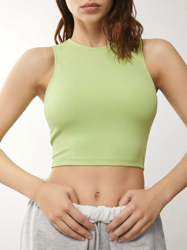Solid Colored Cropped High Neck Tank Top sold by COMMENSE