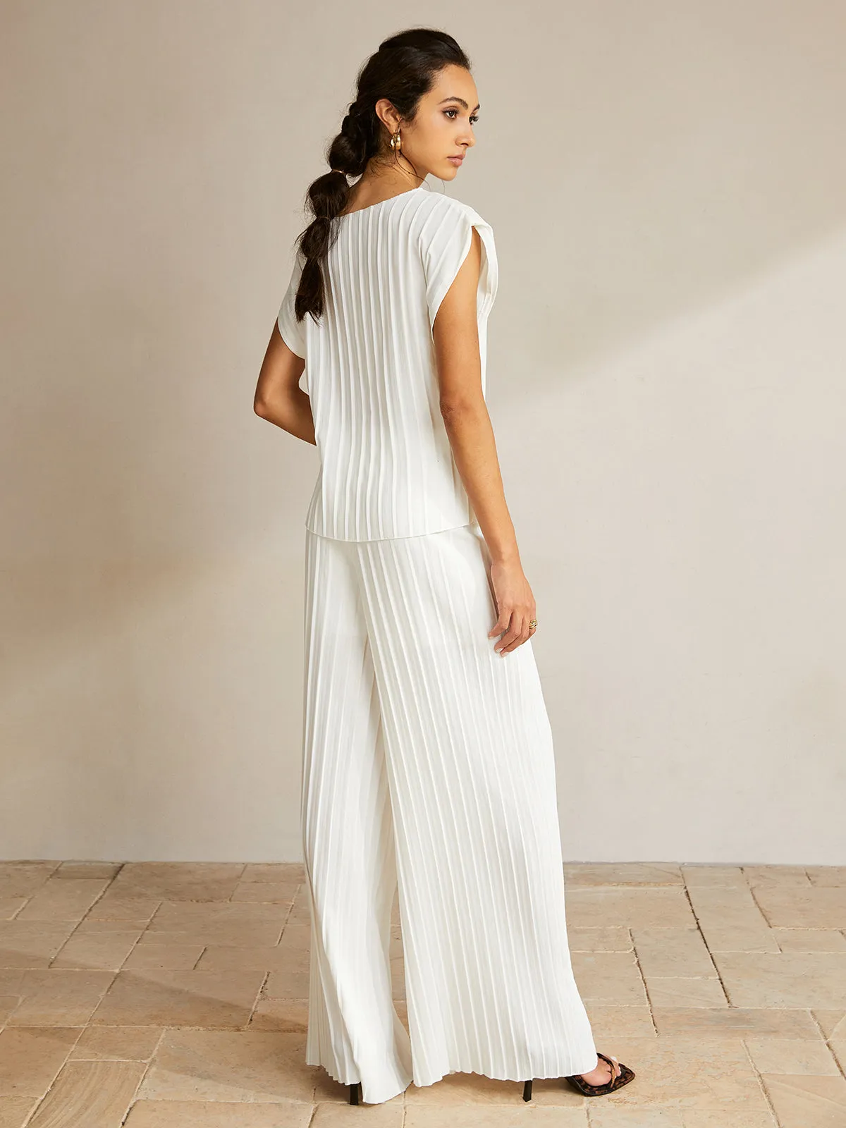 Casual Semi-Sheer Pleated Pants Set sold by COMMENSE product image thumbnail 4