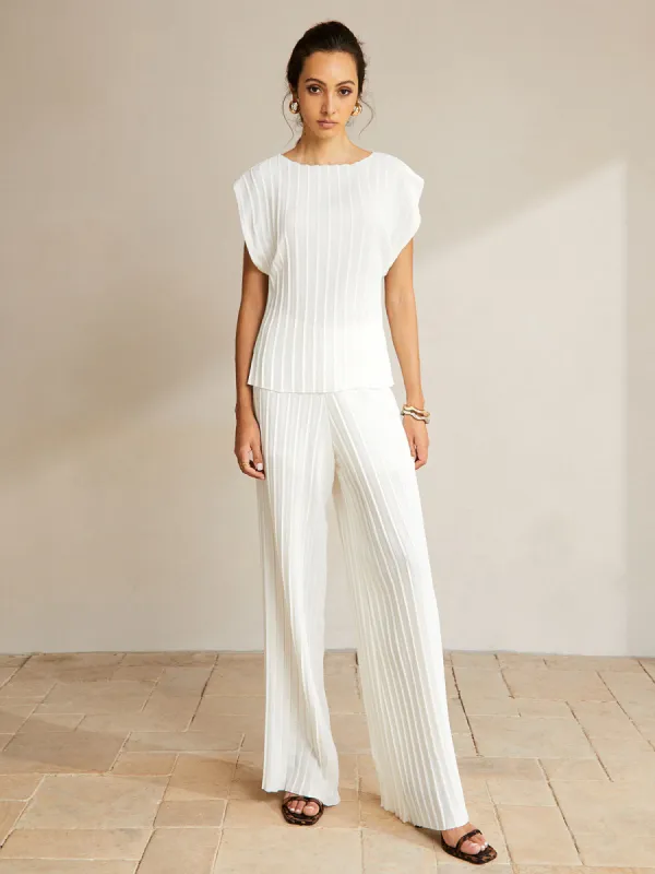 Casual Semi-Sheer Pleated Pants Set sold by COMMENSE