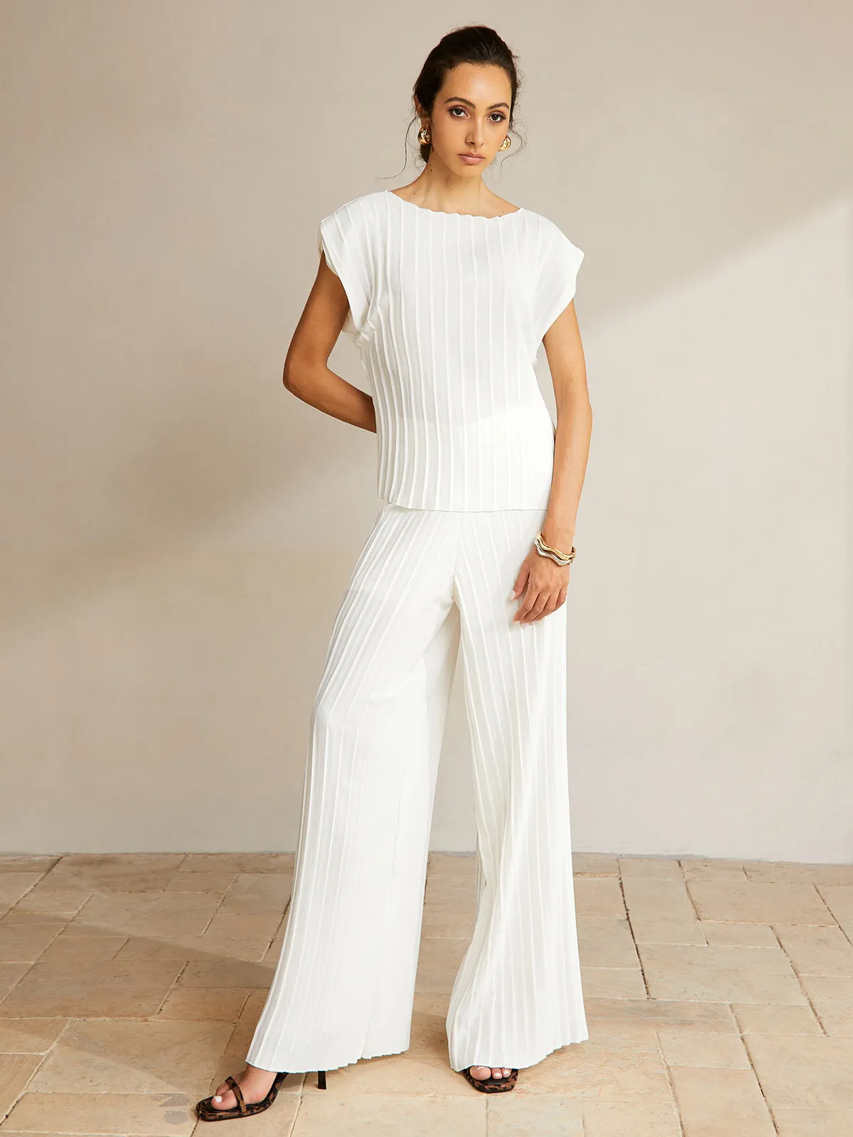 Casual Semi-Sheer Pleated Pants Set sold by COMMENSE product image thumbnail 5