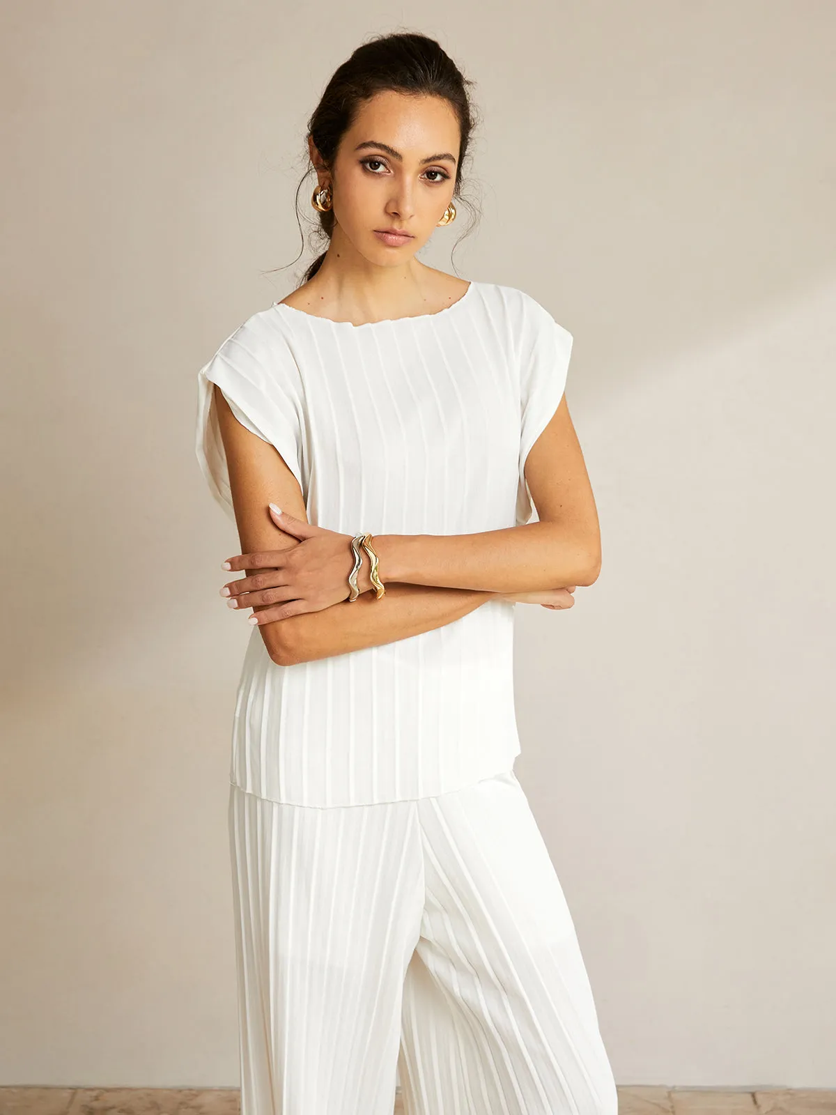 Casual Semi-Sheer Pleated Pants Set sold by COMMENSE product image thumbnail 3