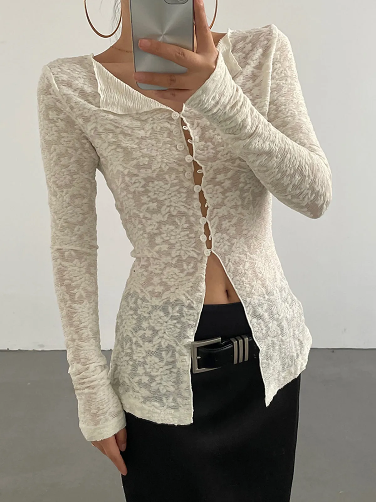 Lace Split Long Sleeve Top sold by COMMENSE product image thumbnail 3