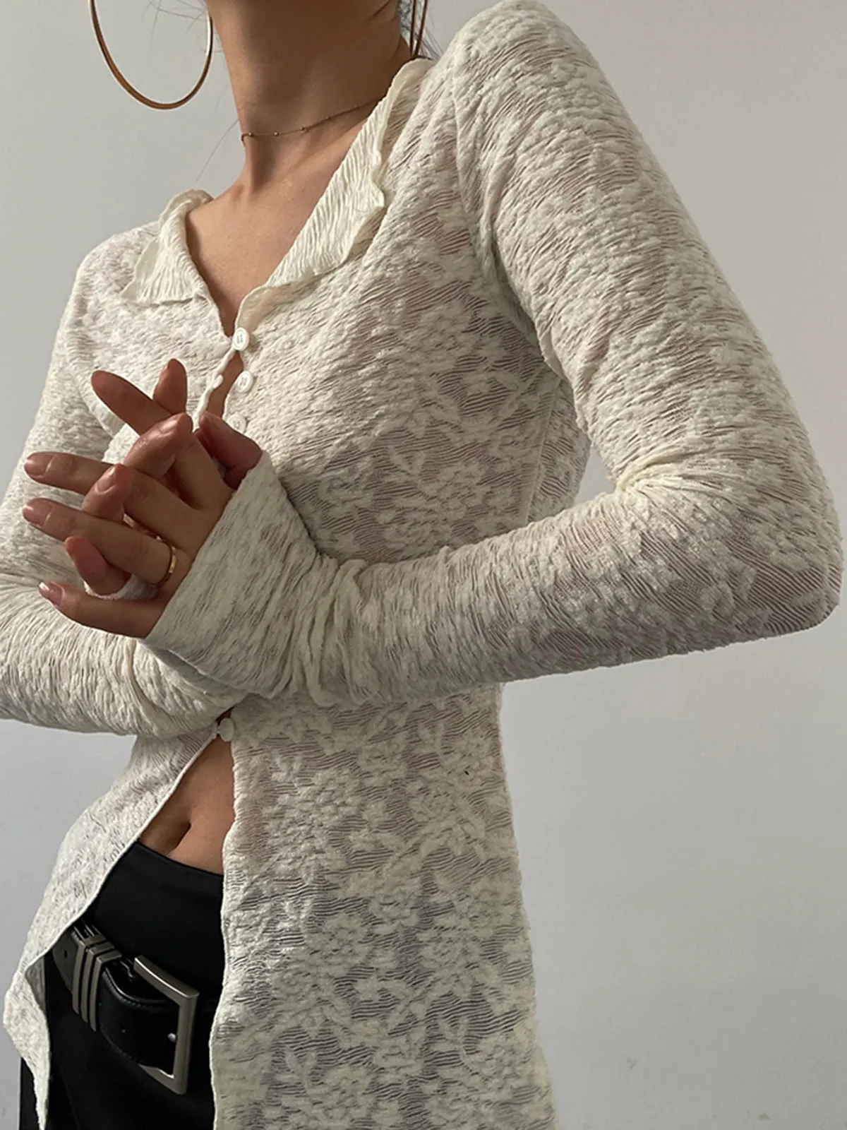 Lace Split Long Sleeve Top sold by COMMENSE product image thumbnail 4