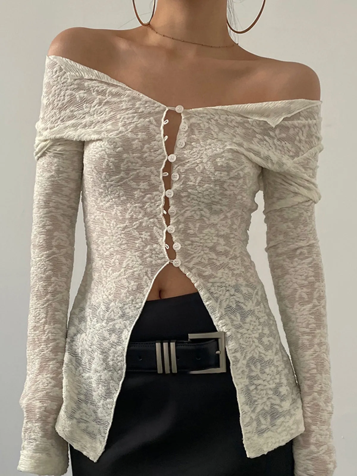 Lace Split Long Sleeve Top sold by COMMENSE product image thumbnail 2