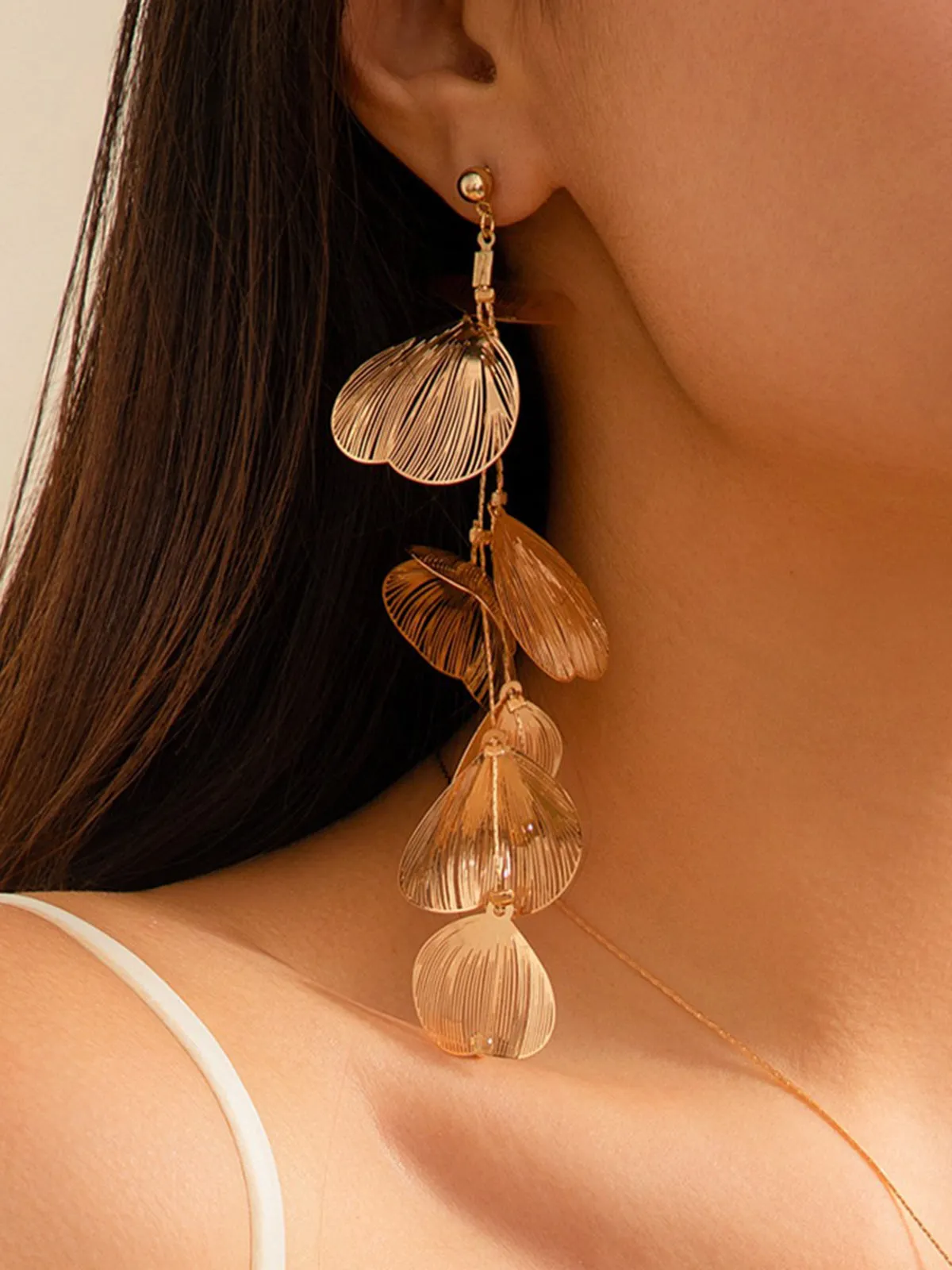 Ginkgo Leaves Long Dangle Earrings sold by COMMENSE