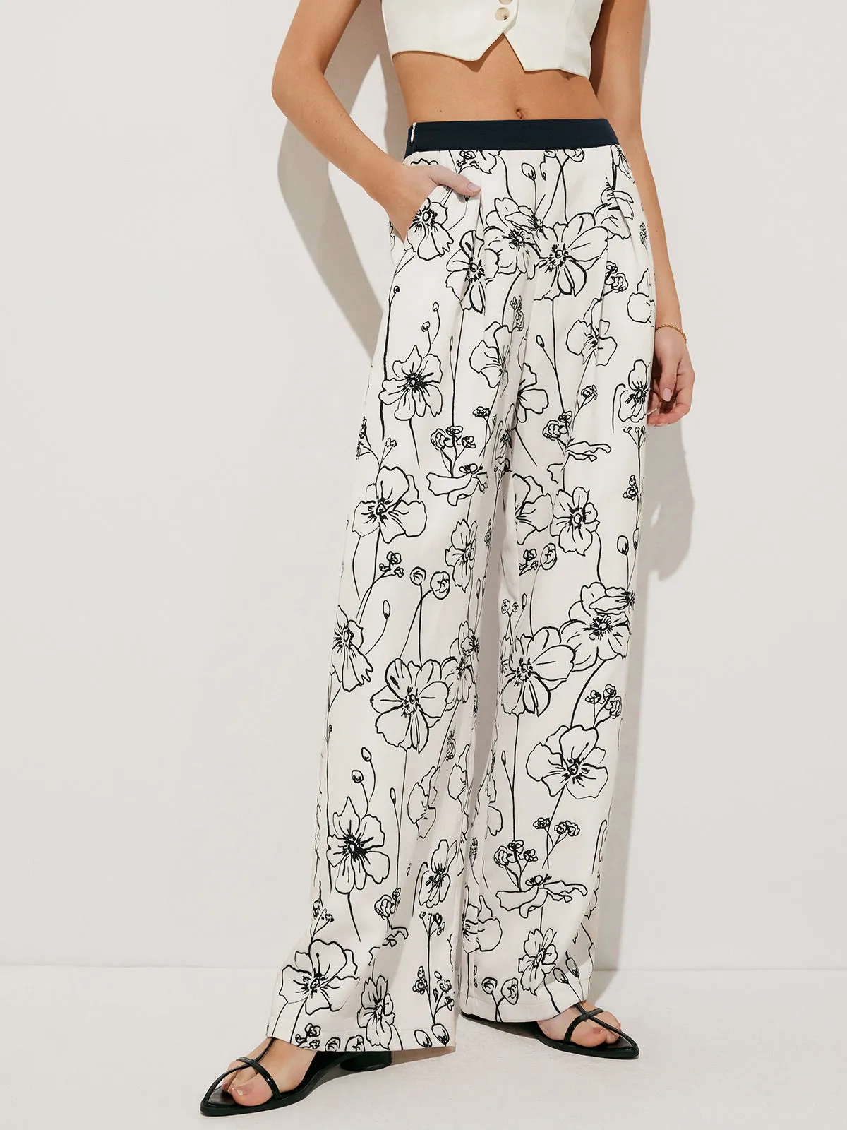 Floral Print Pockets Wide Leg Pants sold by COMMENSE product image thumbnail 5