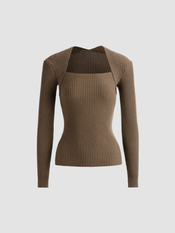 Bronzework Knitted Ribbed Pullover Sweater sold by COMMENSE