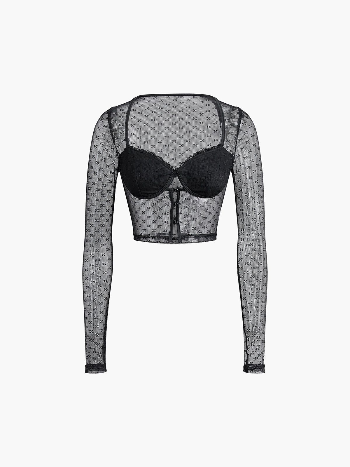 Mesh Keyhole Long Sleeve Shirt sold by COMMENSE product image thumbnail 2