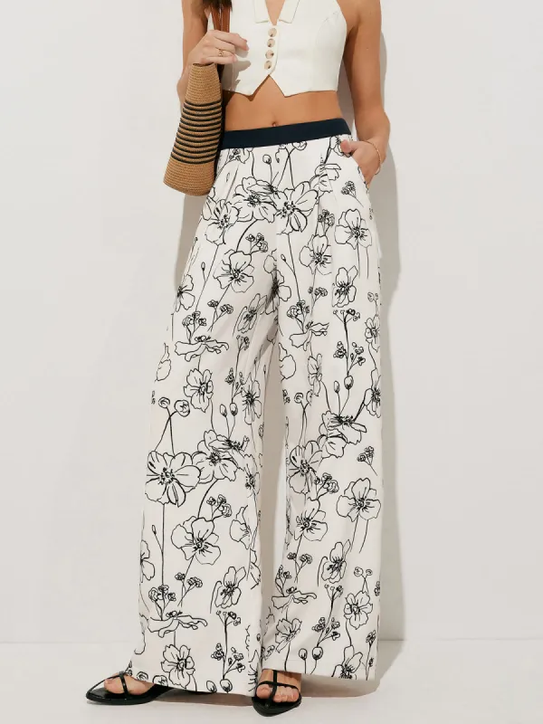Floral Print Pockets Wide Leg Pants sold by COMMENSE