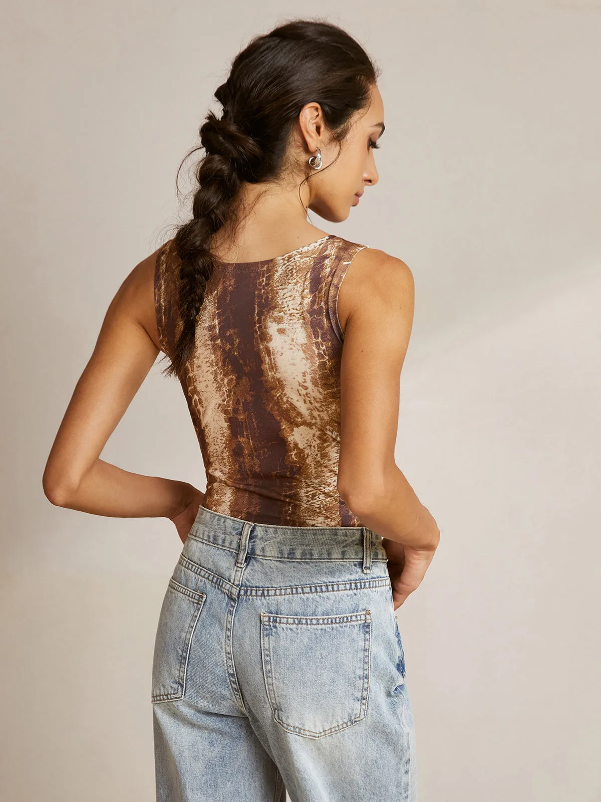 Printed Sleeveless Crew Neck Blouse sold by COMMENSE product image thumbnail 3