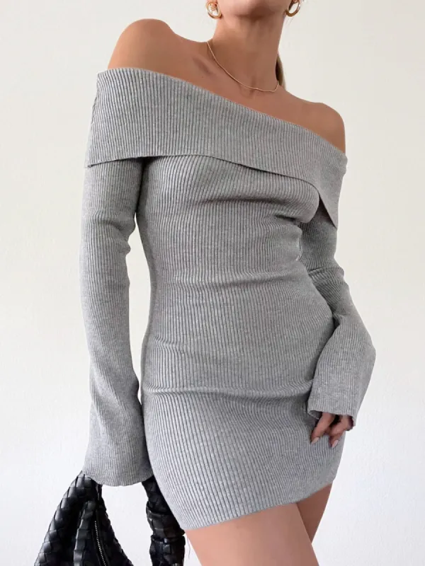 Solid Off Shoulder Ribbed Short Dress sold by COMMENSE