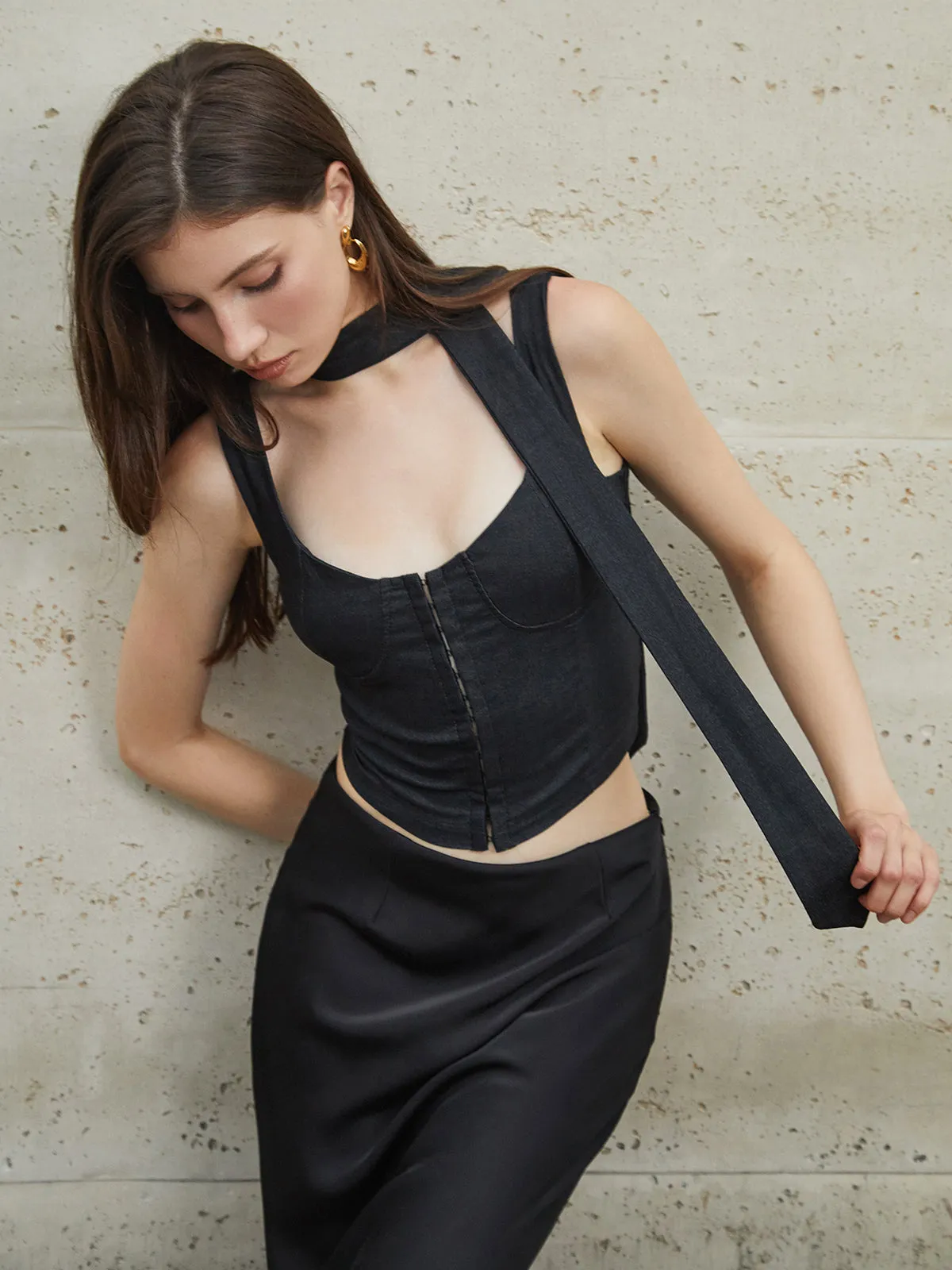 Solid Button Cami Top With Scarf sold by COMMENSE product image thumbnail 2