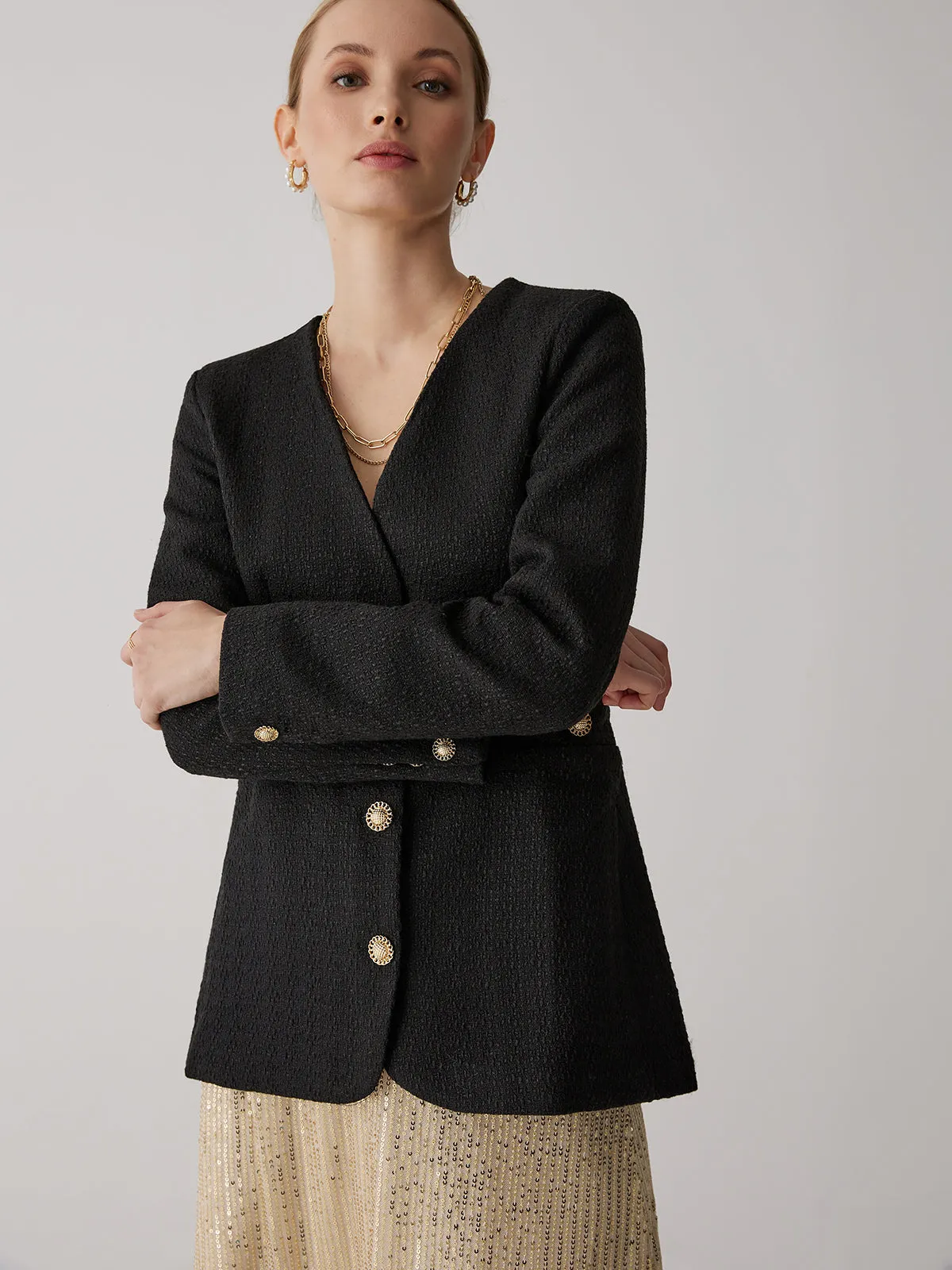 Vintage Black Tweed Blazer sold by COMMENSE product image thumbnail 3