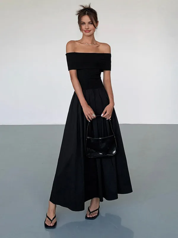 Frenchy Solid Off-Shoulder Long Dress sold by COMMENSE