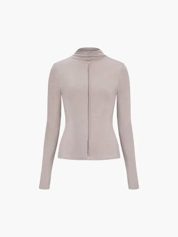 Mock Neck Piping Long Sleeve Shirt sold by COMMENSE