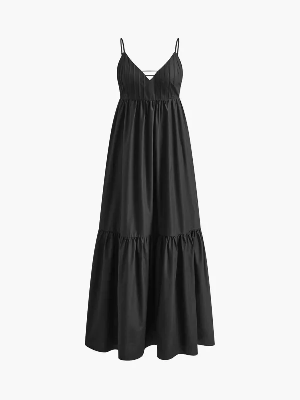 Casual V-Neck Spaghetti Strap Long Dress sold by COMMENSE
