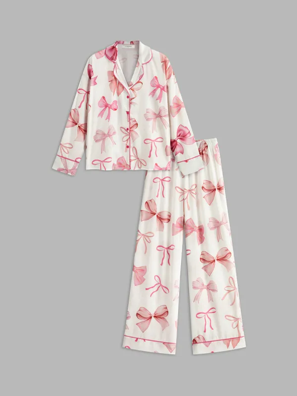Bow Printed Button Pants Set sold by COMMENSE