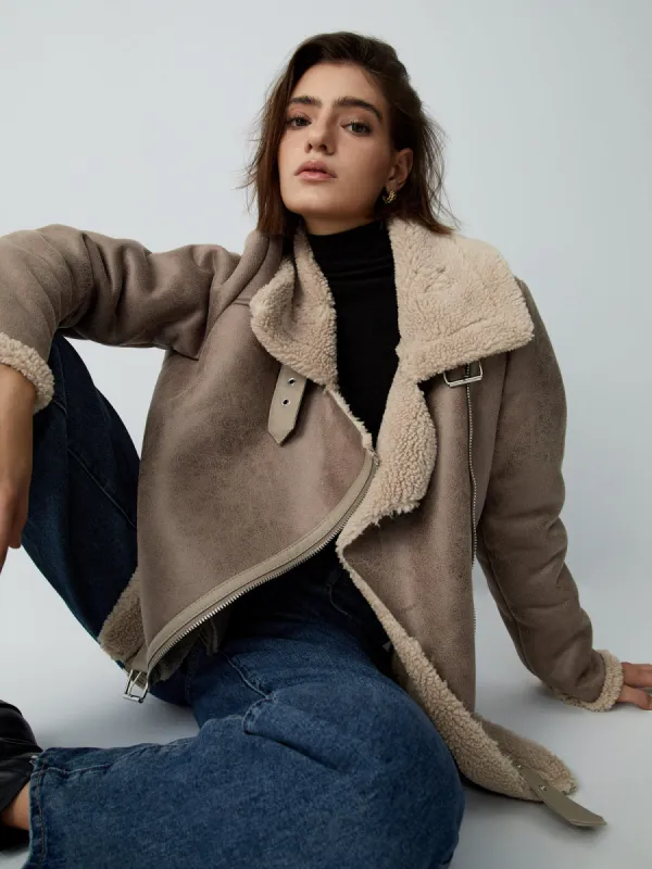 Distressed Leather Fleece Aviator Jacket sold by COMMENSE