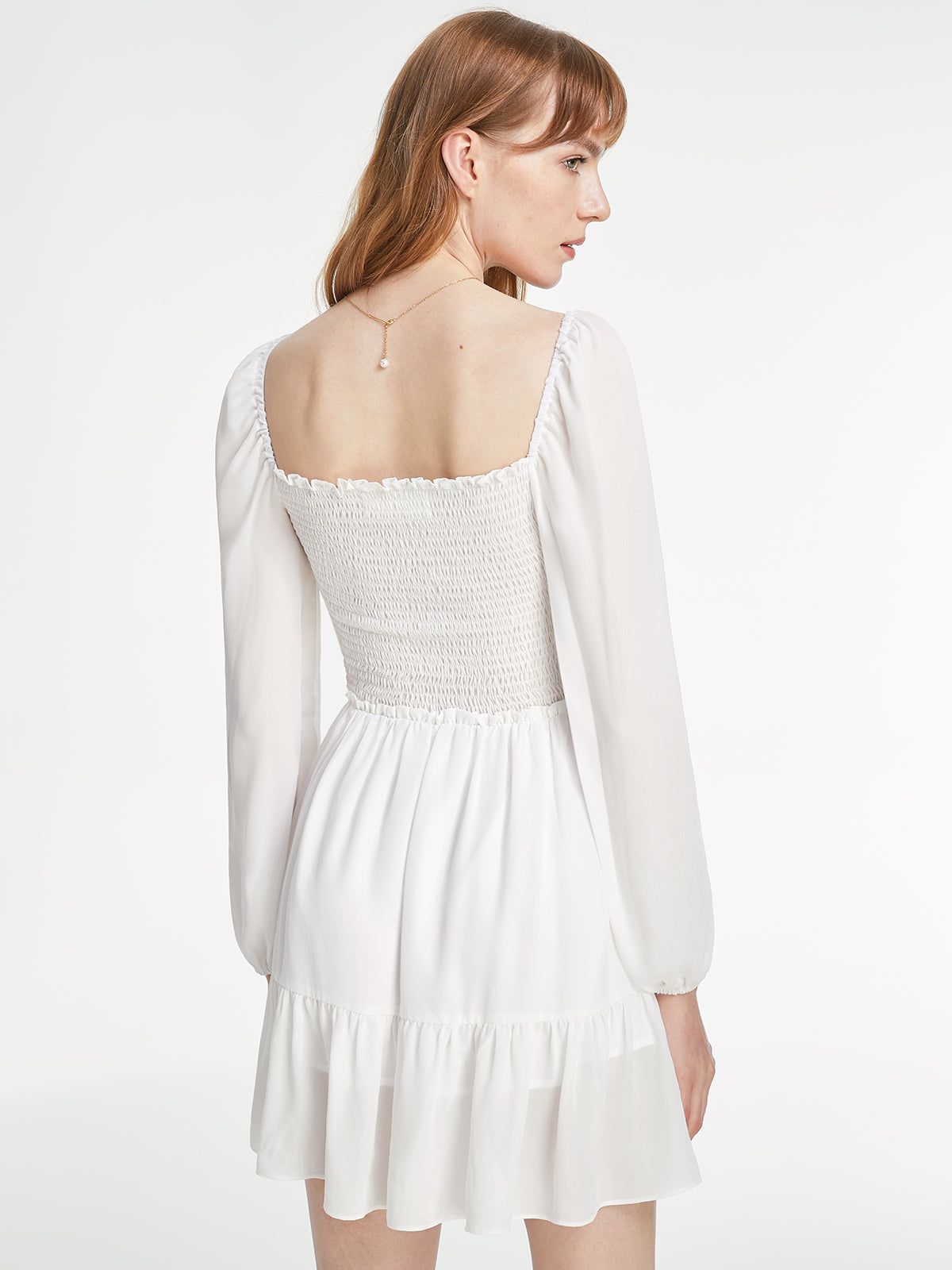 Long Sleeve Square Neck Ruche Bodice Mini Ruffle Dress sold by COMMENSE product image thumbnail 4