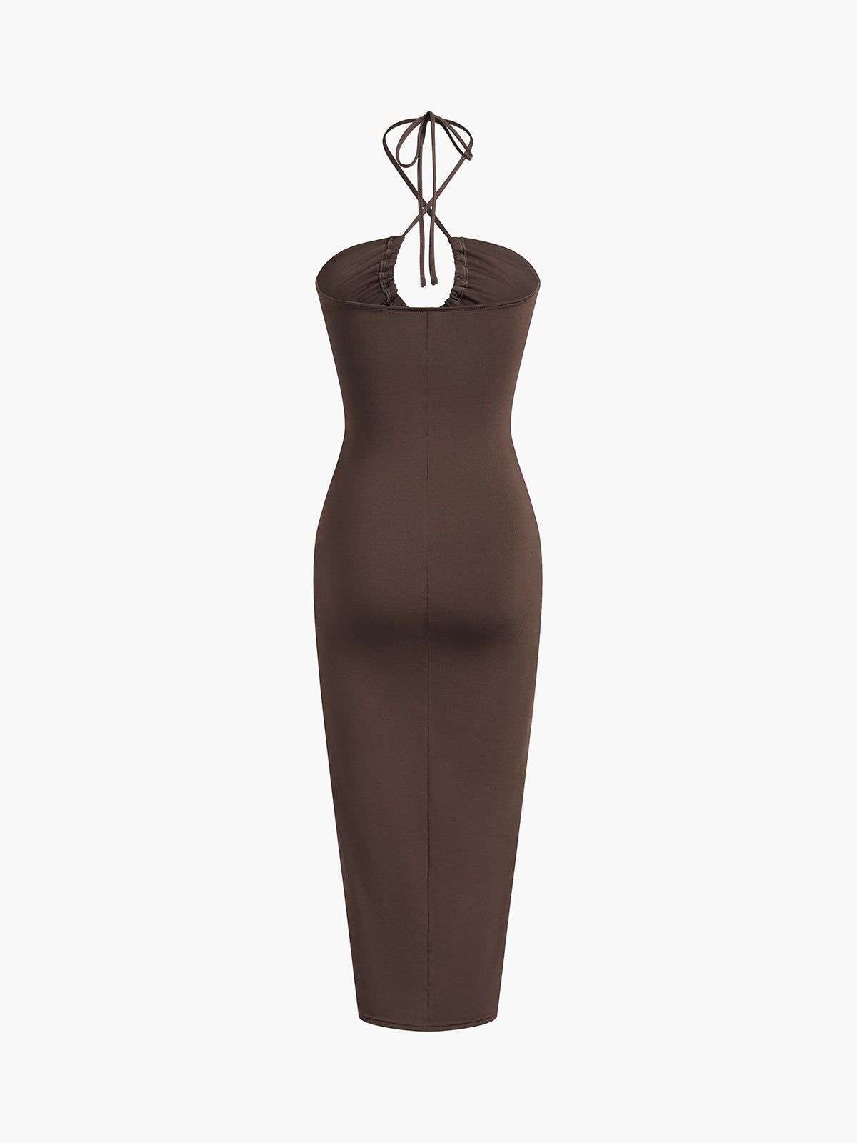 Halter Neck Ruched Drawstring Slit Midi Dress sold by COMMENSE product image thumbnail 3