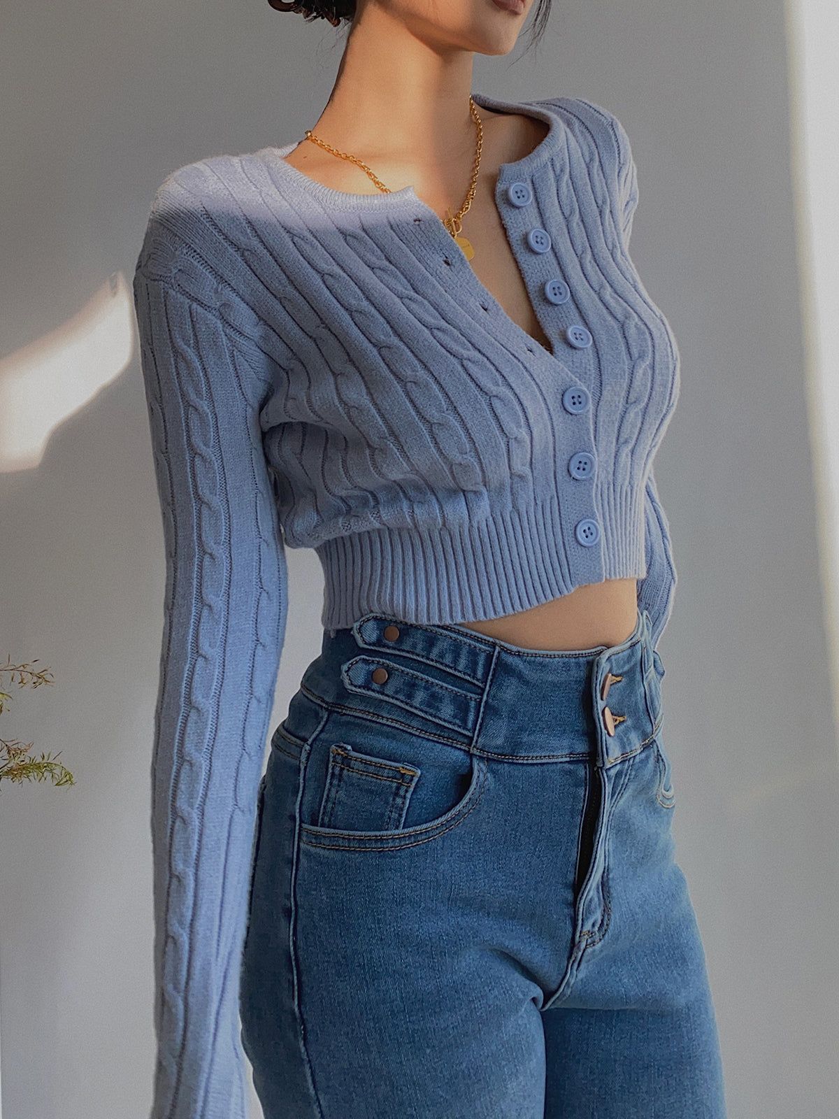 Textured Button Up Cropped Cardigan sold by COMMENSE product image thumbnail 4