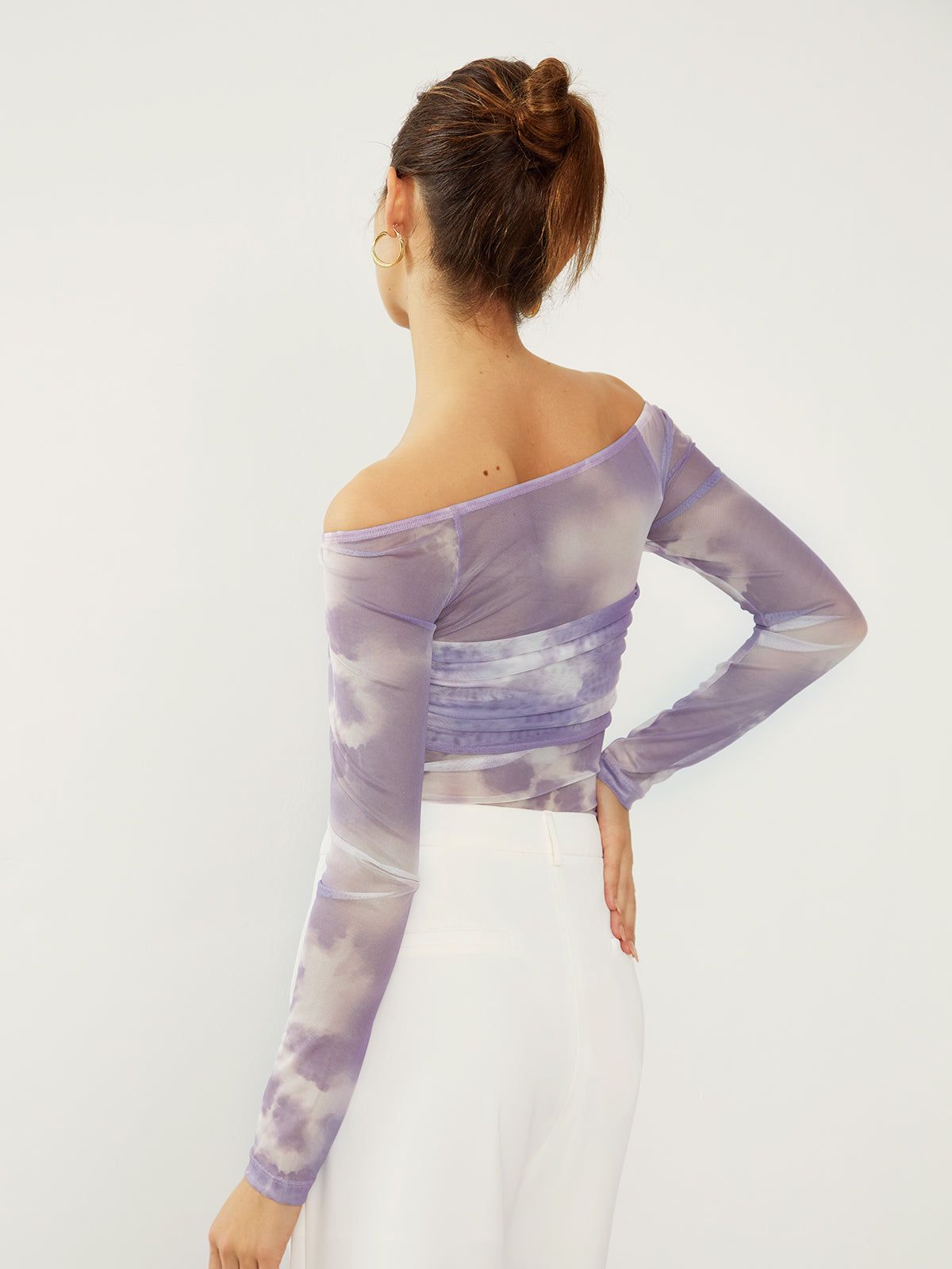 Tie Dye Off Shoulder Mesh Shirt sold by COMMENSE product image thumbnail 2
