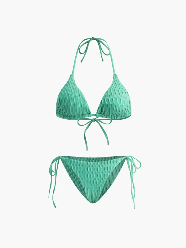 Solid Halter Knotted Bikini Set sold by COMMENSE
