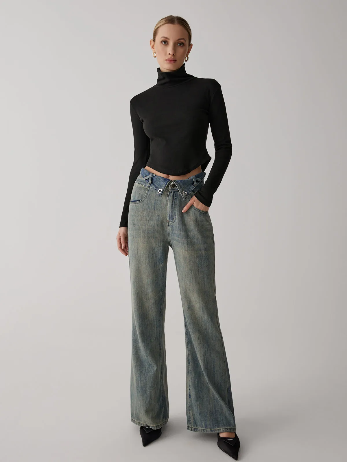 Solid High Collar Long sleeve Top sold by COMMENSE product image thumbnail 3