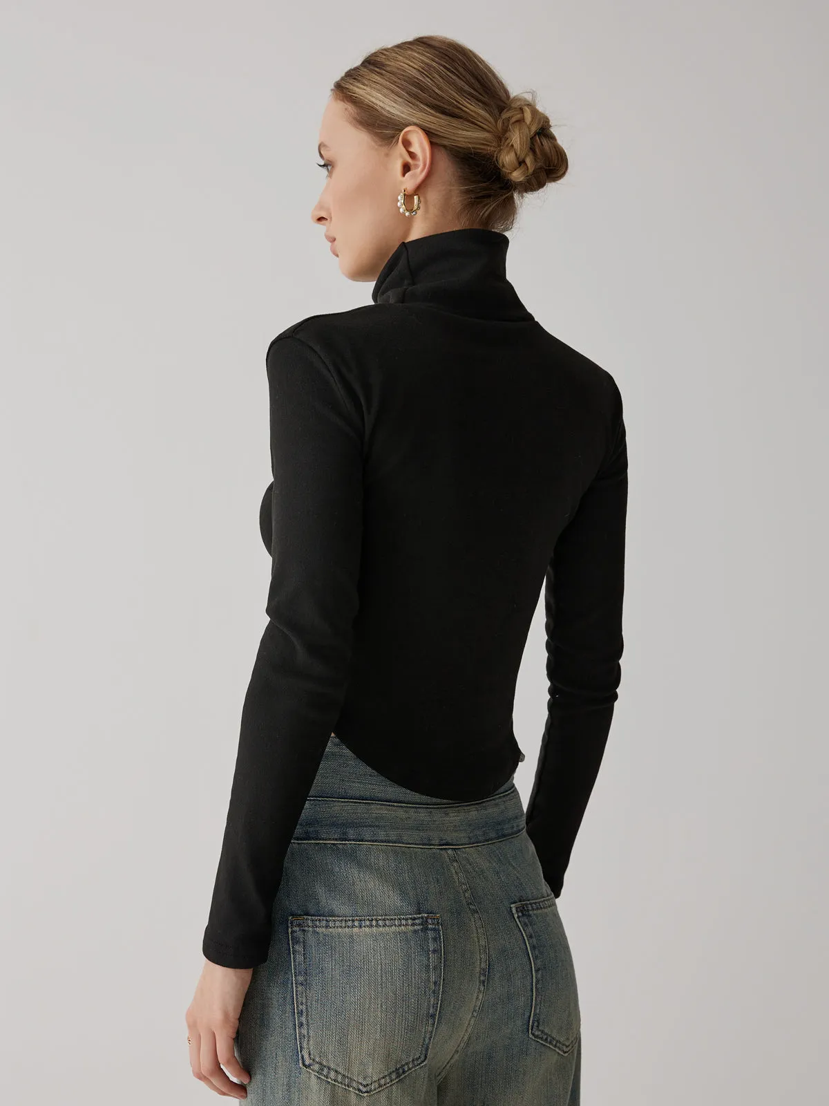 Solid High Collar Long sleeve Top sold by COMMENSE product image thumbnail 5