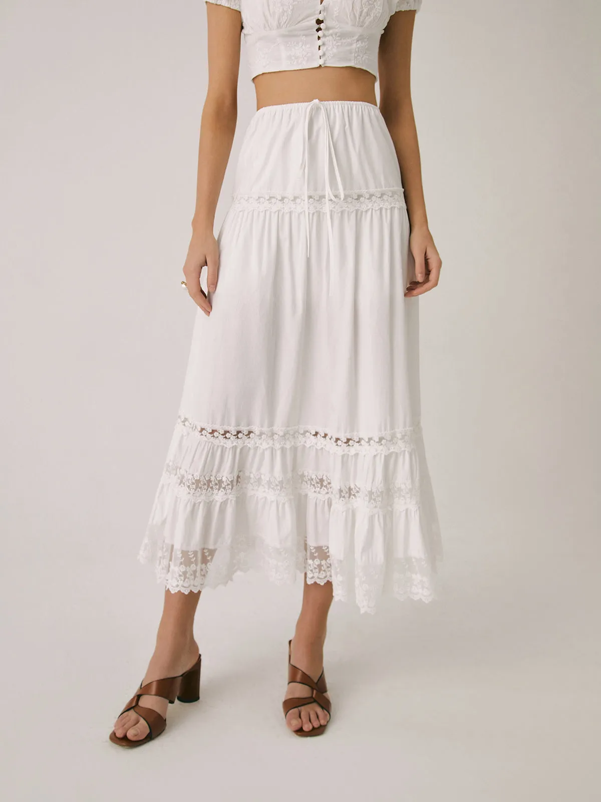 Solid Cotton Drawstring Elegant Maxi Skirt sold by COMMENSE product image thumbnail 3