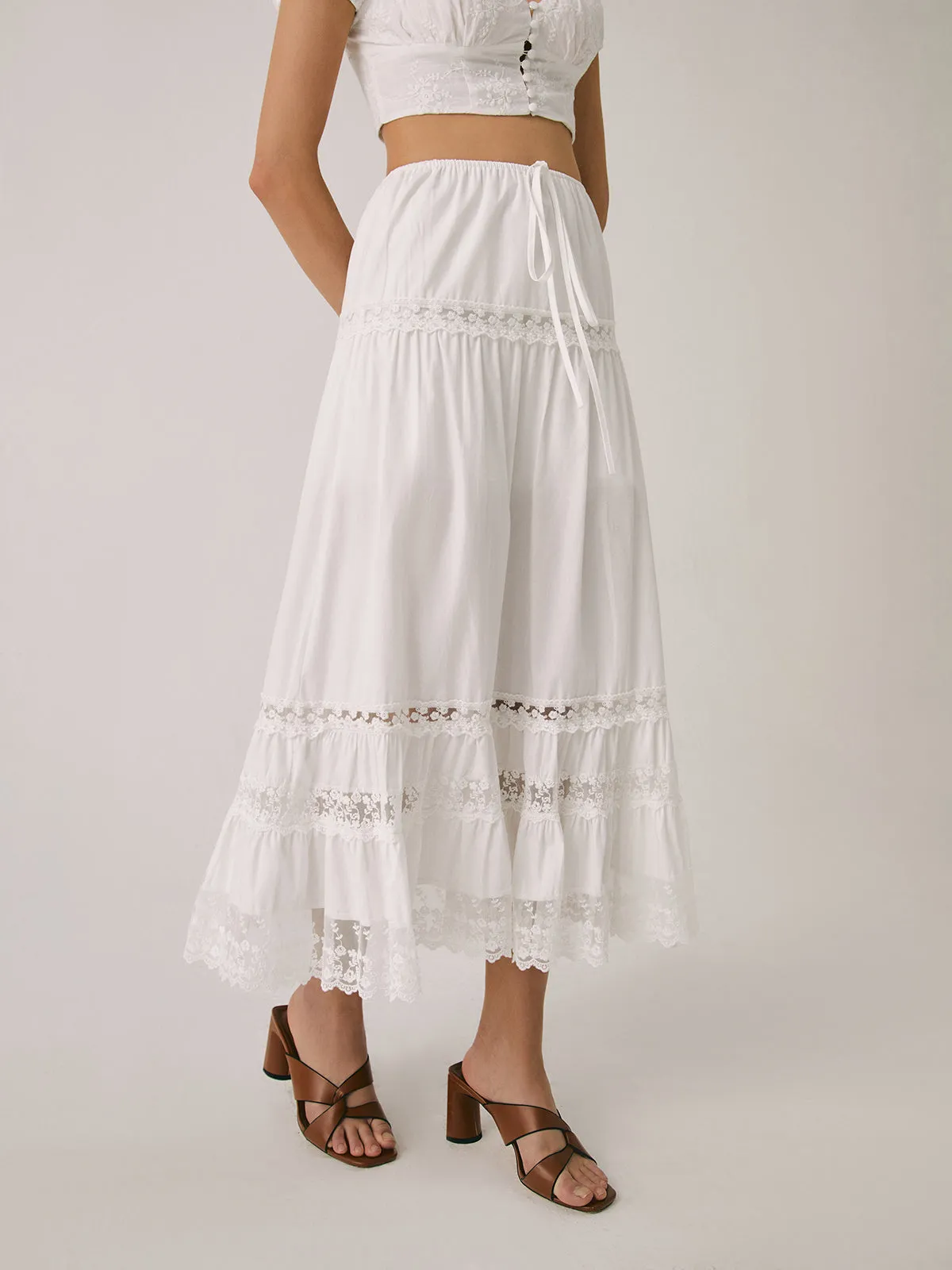 Solid Cotton Drawstring Elegant Maxi Skirt sold by COMMENSE product image thumbnail 4