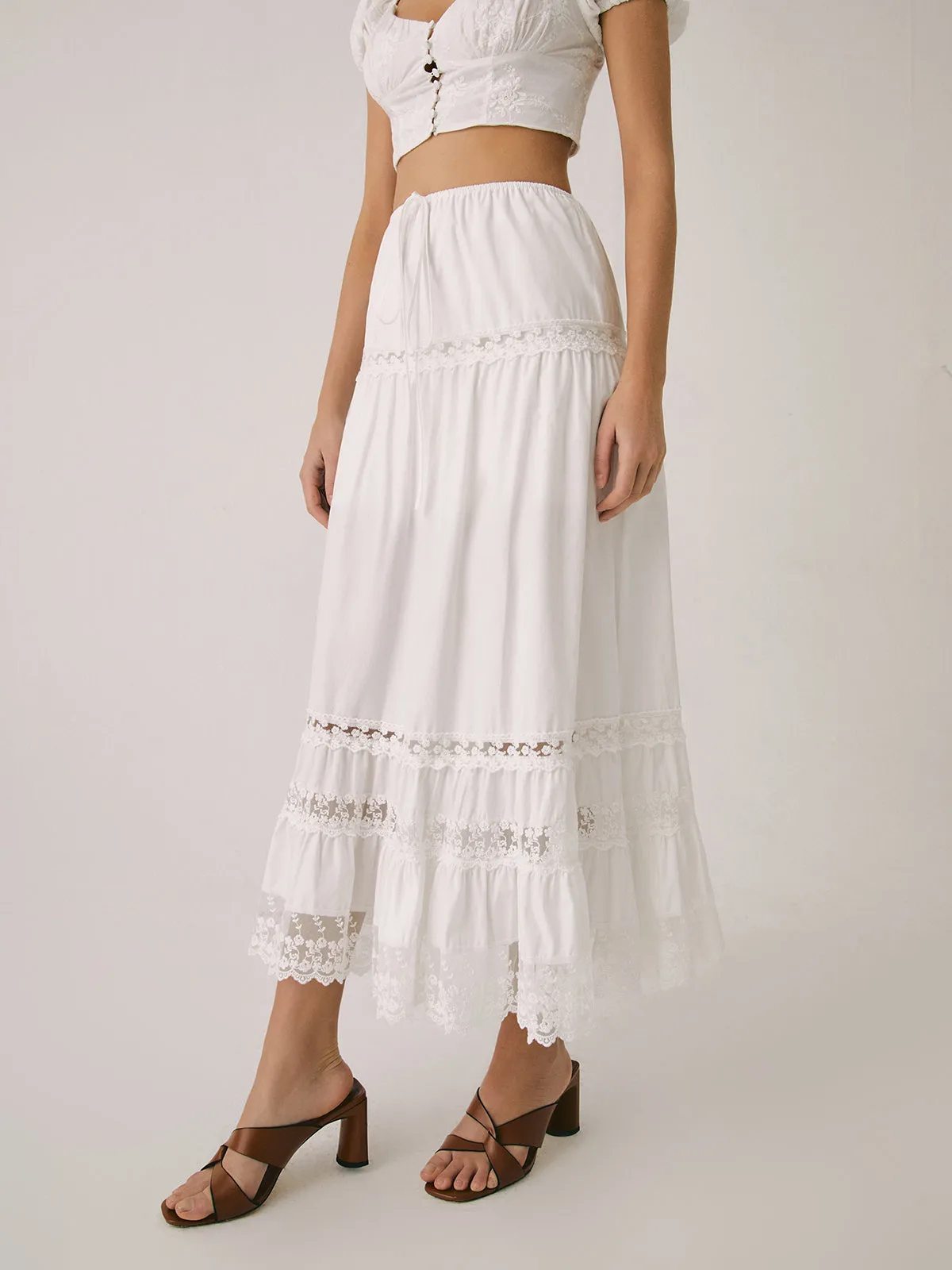 Solid Cotton Drawstring Elegant Maxi Skirt sold by COMMENSE product image thumbnail 5