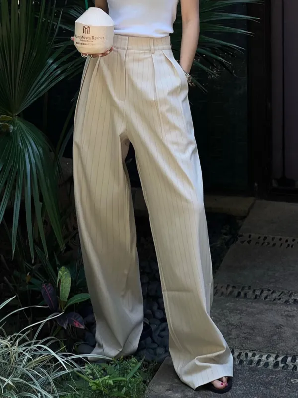 Effortless Pinstripe Pleated Wide Leg Dress Pants sold by COMMENSE