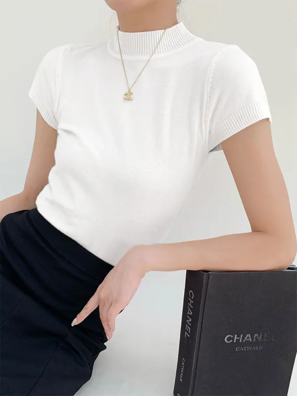 Snowflake Mock Neck Knit Top sold by COMMENSE