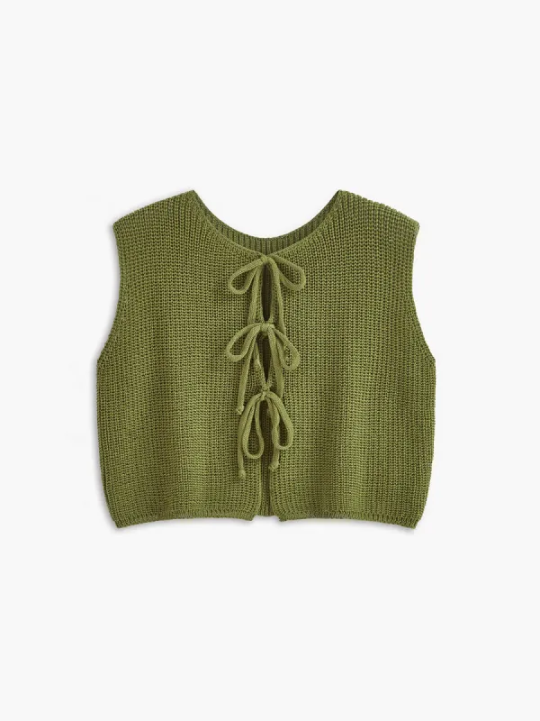 Tie Front Solid Sweater Vest sold by COMMENSE