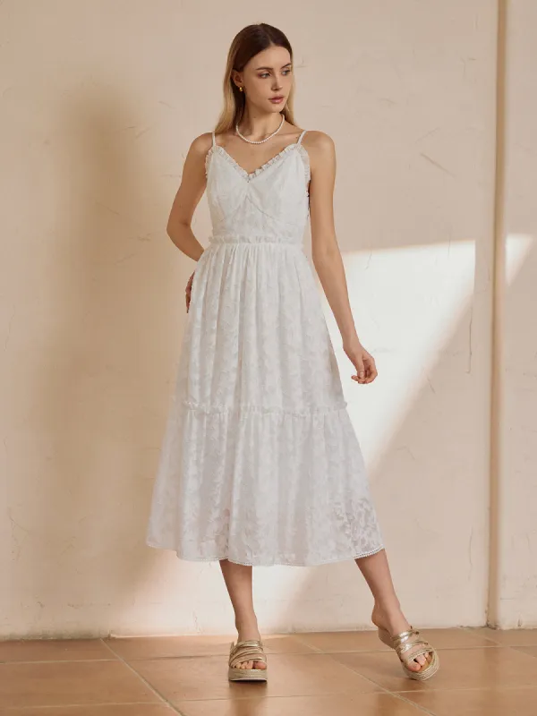 Elegant Lettuce Trim Midi Dress sold by COMMENSE
