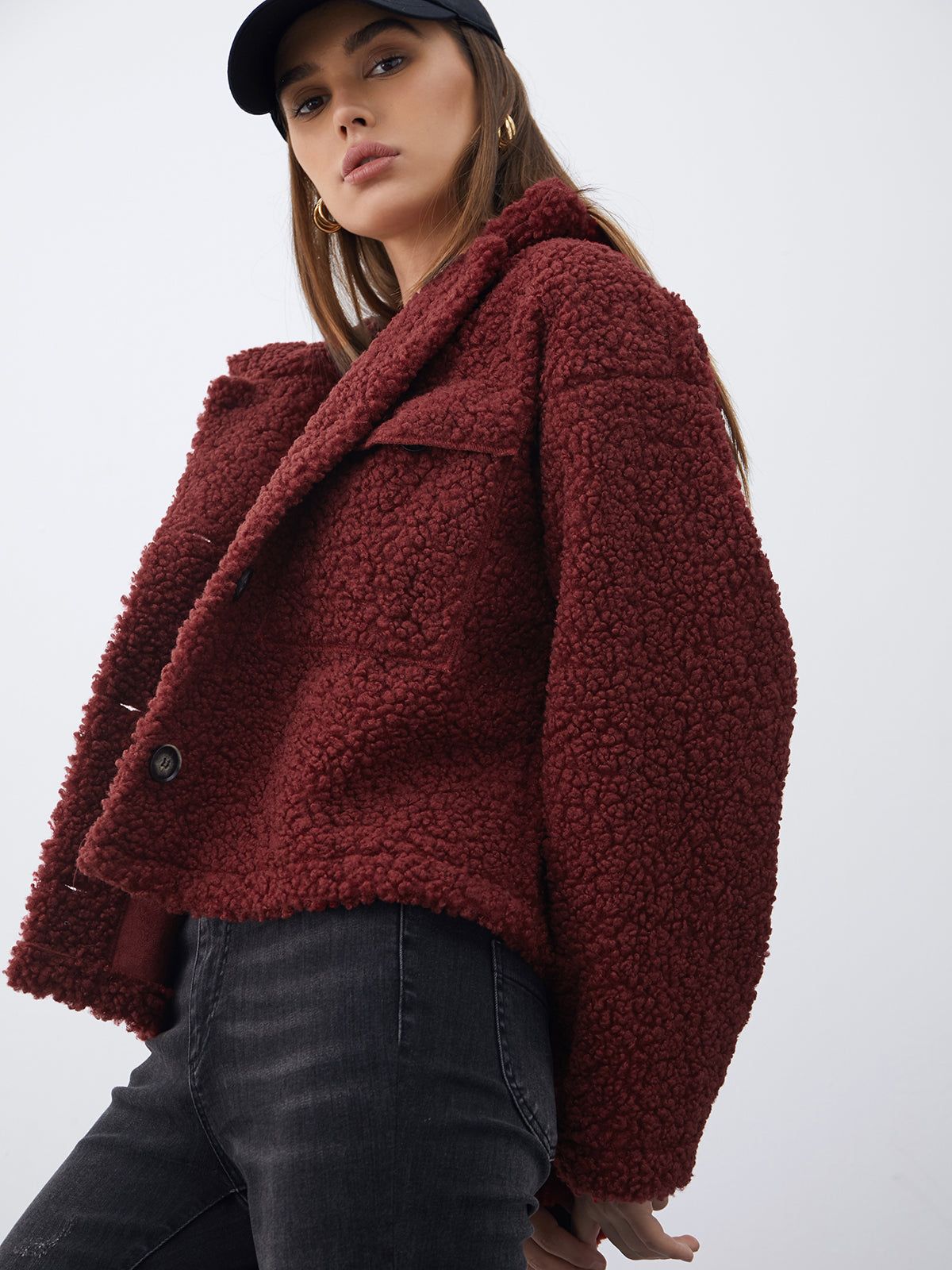 Button Front Teddy Sherpa Jacket sold by COMMENSE product image thumbnail 4