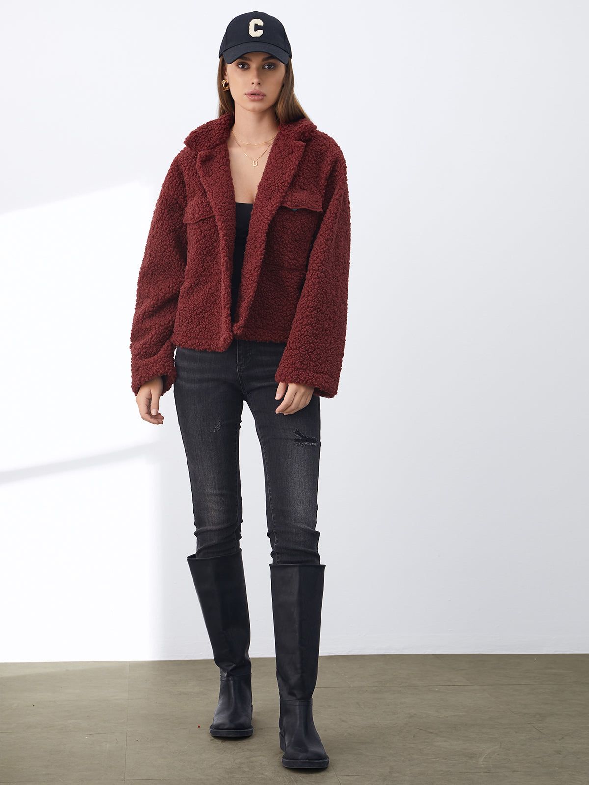 Button Front Teddy Sherpa Jacket sold by COMMENSE product image thumbnail 5