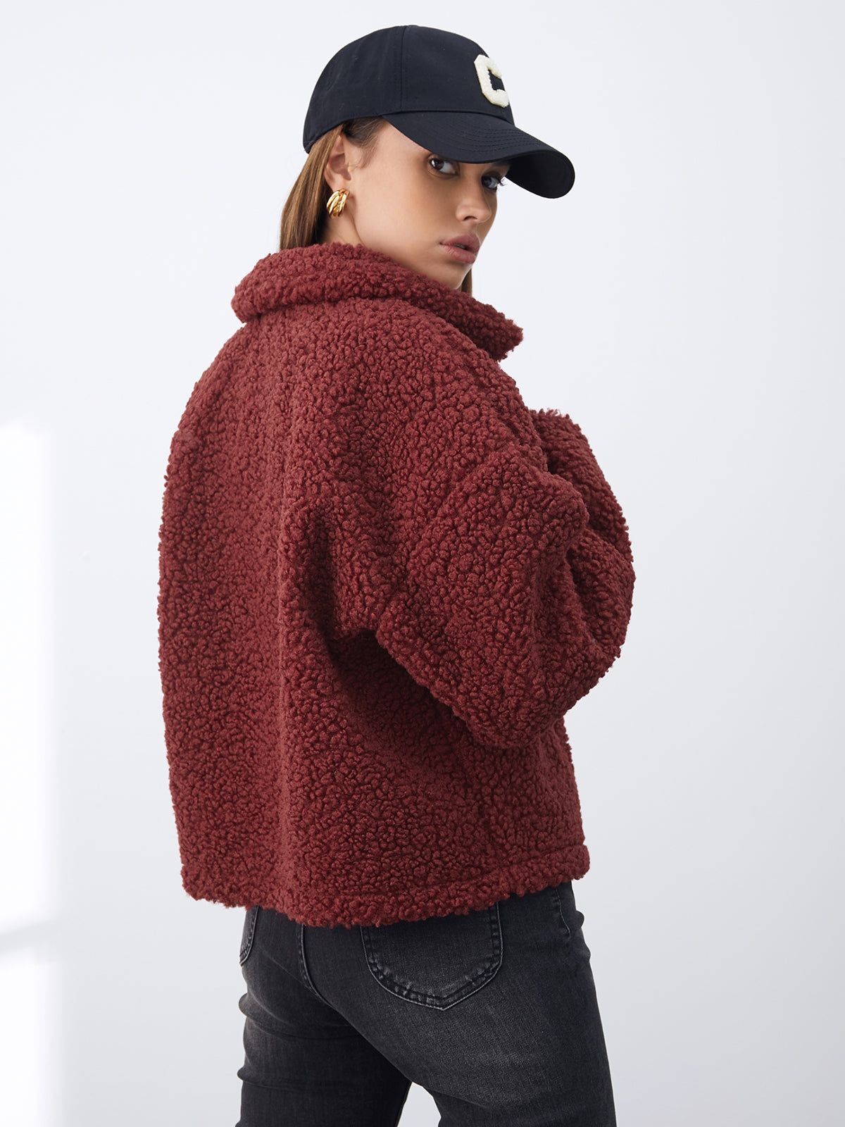 Button Front Teddy Sherpa Jacket sold by COMMENSE product image thumbnail 6