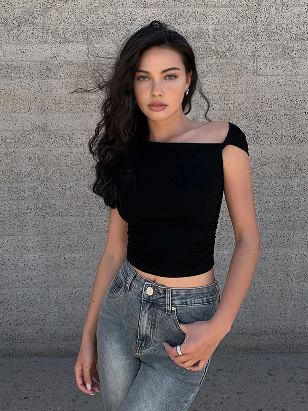 Asymmetrical Neck One Shoulder Off Top sold by COMMENSE product image thumbnail 2