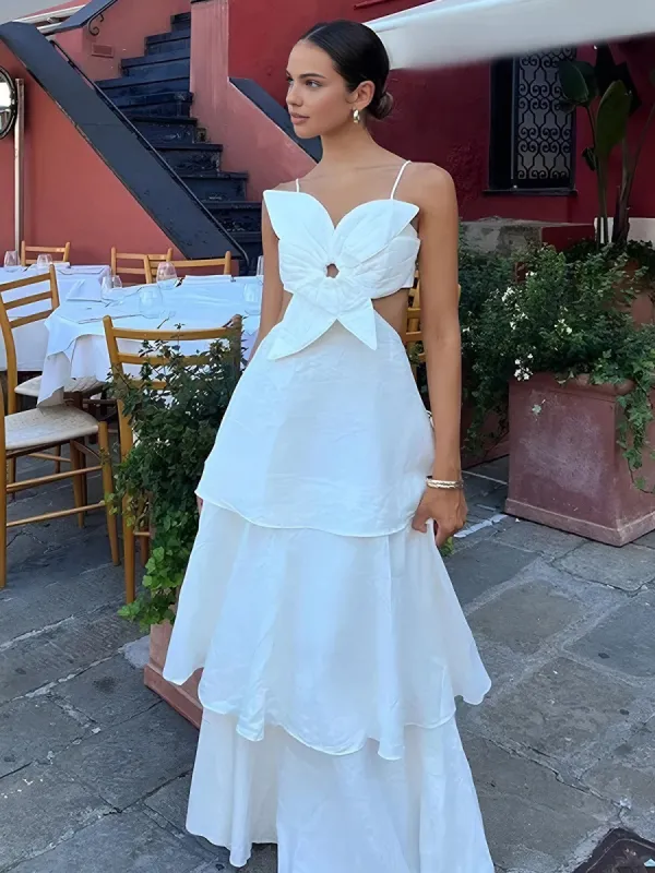 Cutout Flower Backless Long Dress sold by COMMENSE