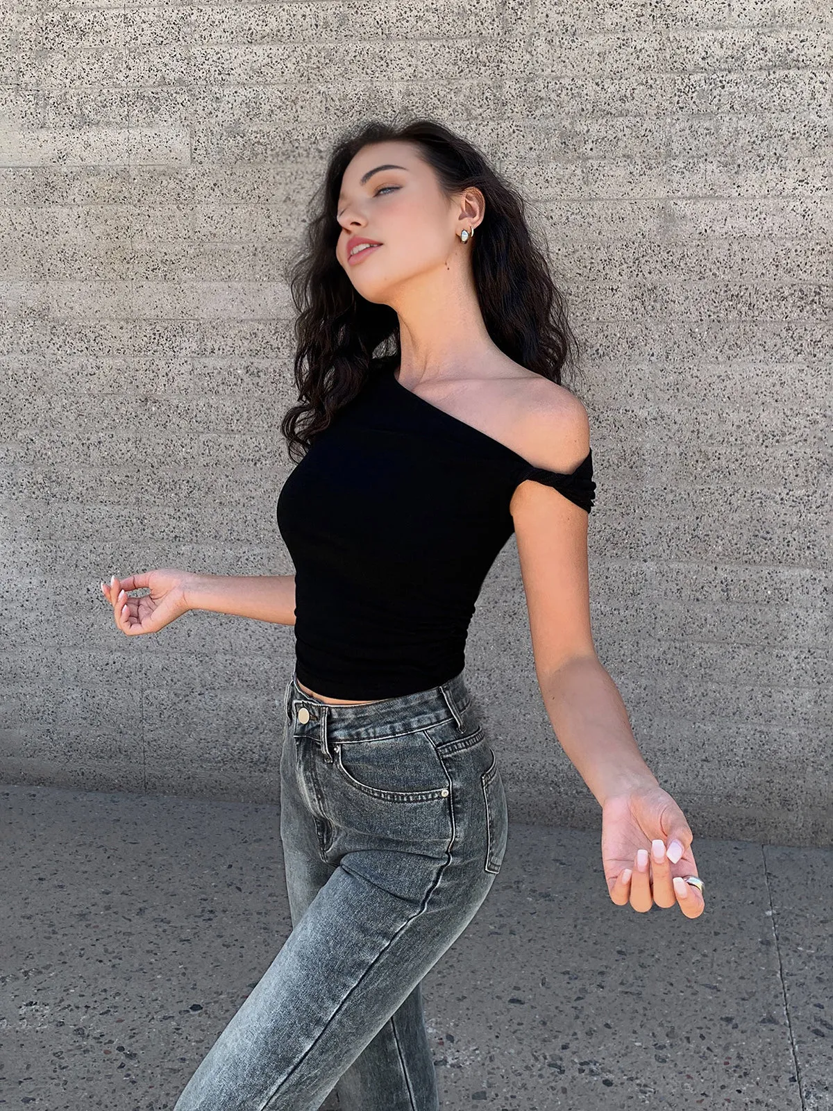 Asymmetrical Neck One Shoulder Off Top sold by COMMENSE product image thumbnail 3