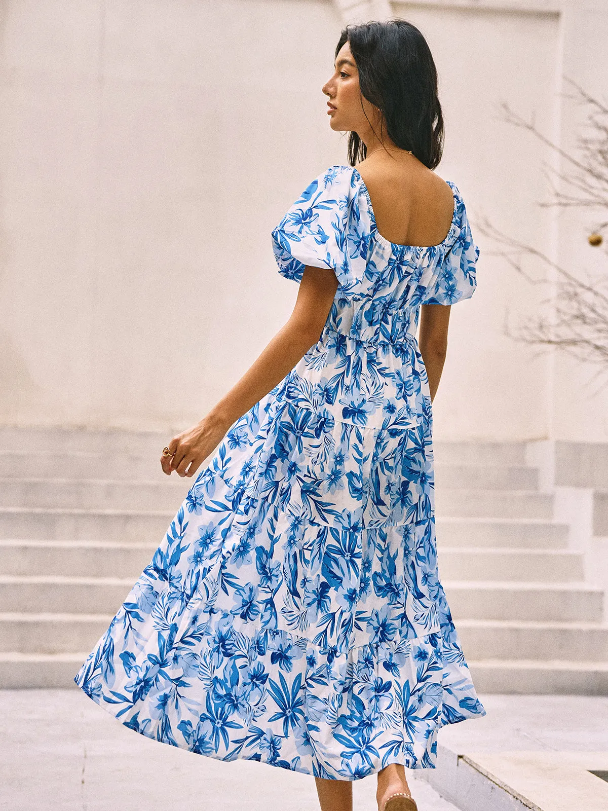 Floral Print Puff Sleeve Midi Dress sold by COMMENSE product image thumbnail 4