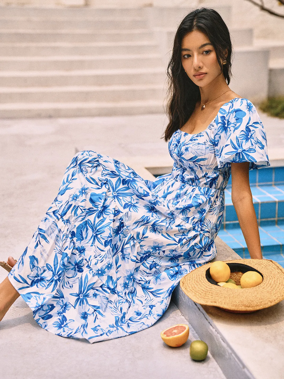Floral Print Puff Sleeve Midi Dress sold by COMMENSE product image thumbnail 2