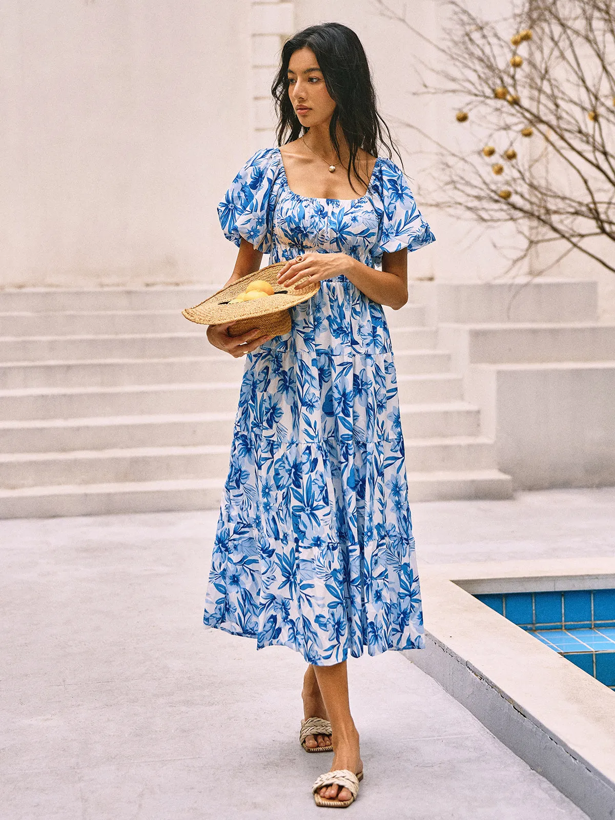 Floral Print Puff Sleeve Midi Dress sold by COMMENSE product image thumbnail 3