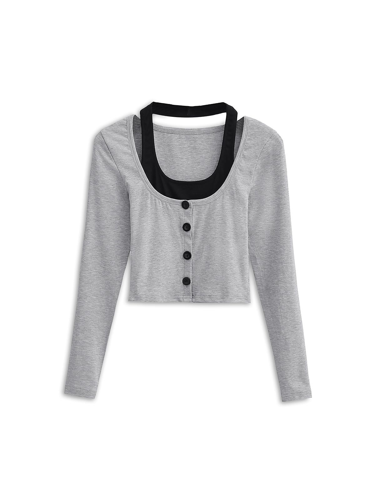 Button Down Halter Long Sleeve Crop Shirt sold by COMMENSE product image thumbnail 4