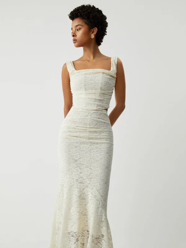 Cream Floral Lace Tie Back Crop Corset Top sold by COMMENSE