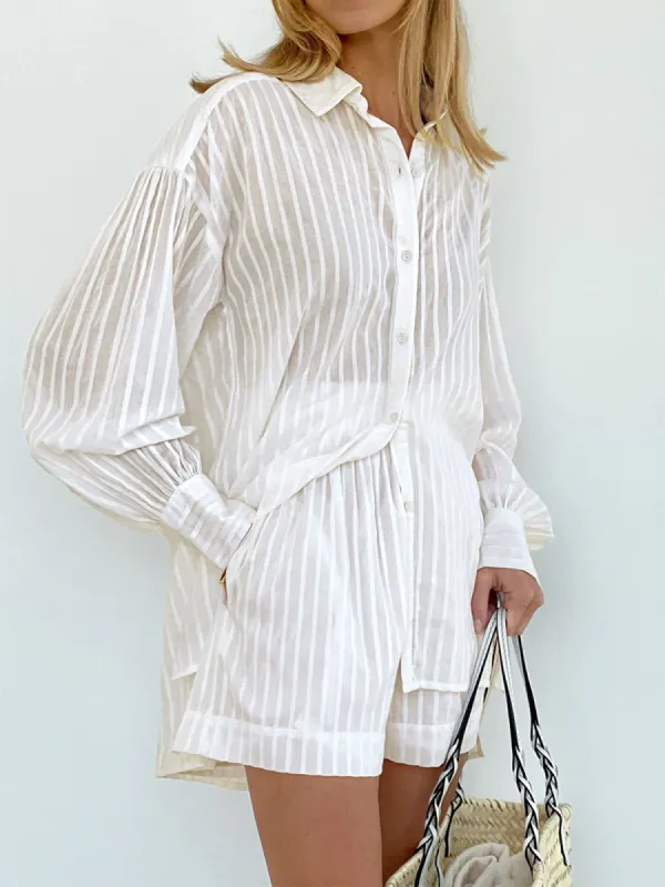 Cloud Nine Pinstripe See Through Two Piece Shorts Set sold by COMMENSE